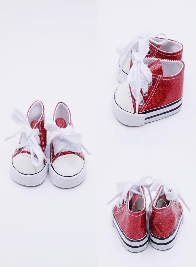 Etistta 6 Pairs of Glitter Canvas 18 inch Doll Shoes for 18 inch Doll Shoes American Dolls Accessories - Image 4